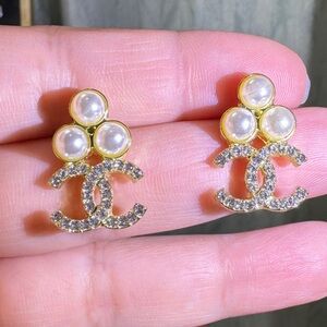 Gold and Pearl CC Earrings